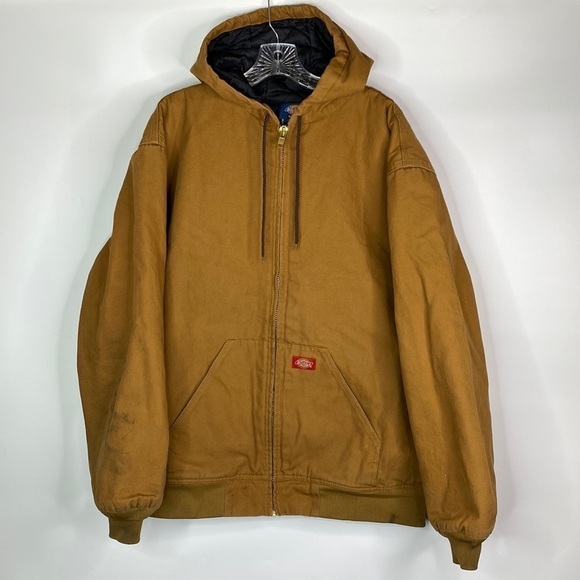 Vintage Dickies Brown Canvas Insulated Hooded Chore Barn Jacket XL - Picture 1 of 14